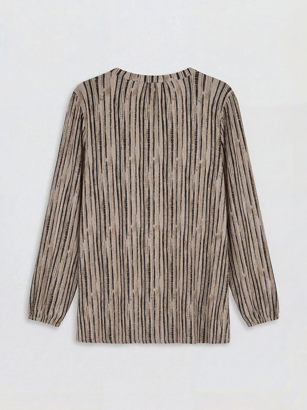 Bej Bisiklet Yaka Desenli Bluz-1