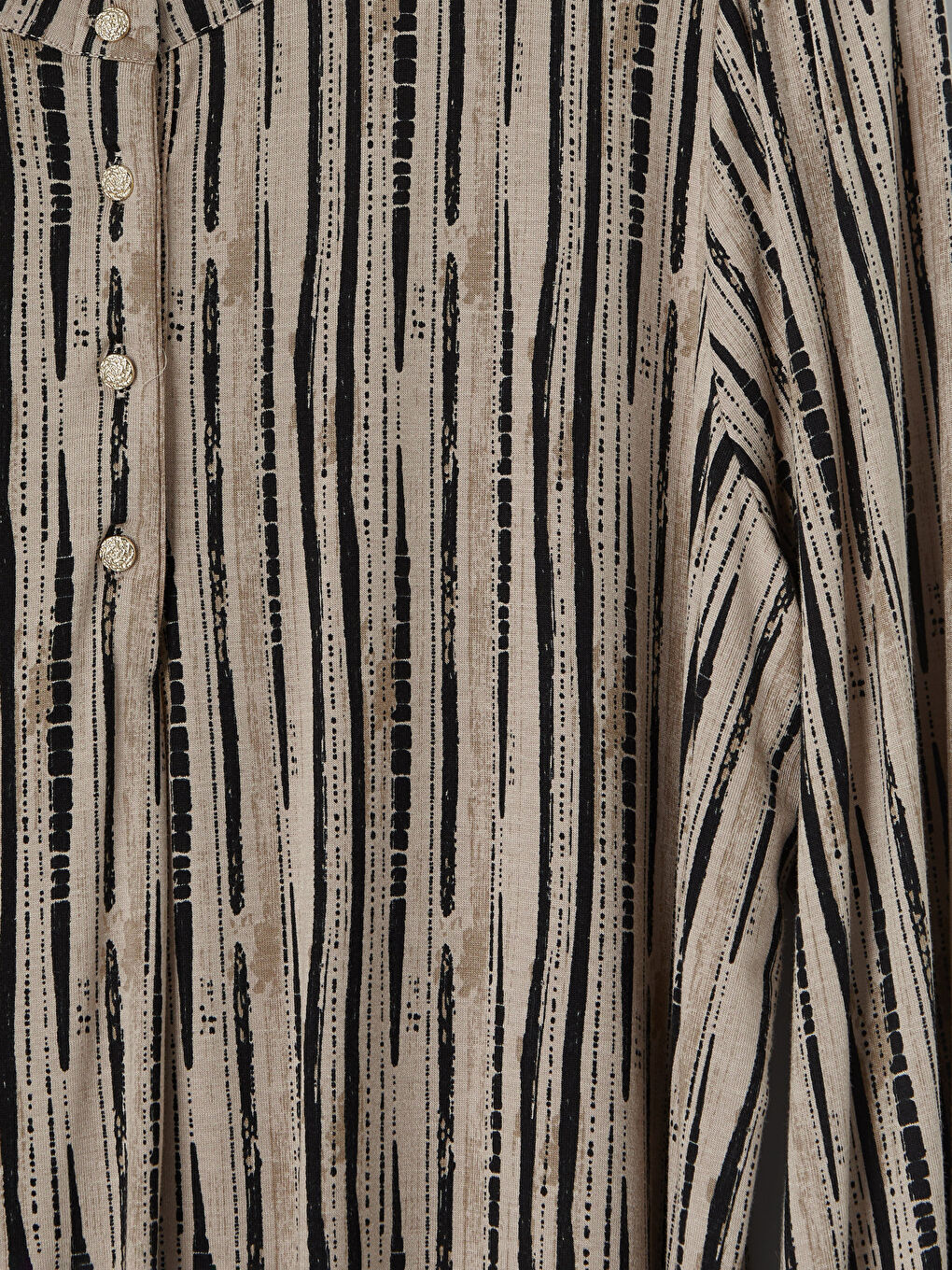 Bej Bisiklet Yaka Desenli Bluz-2