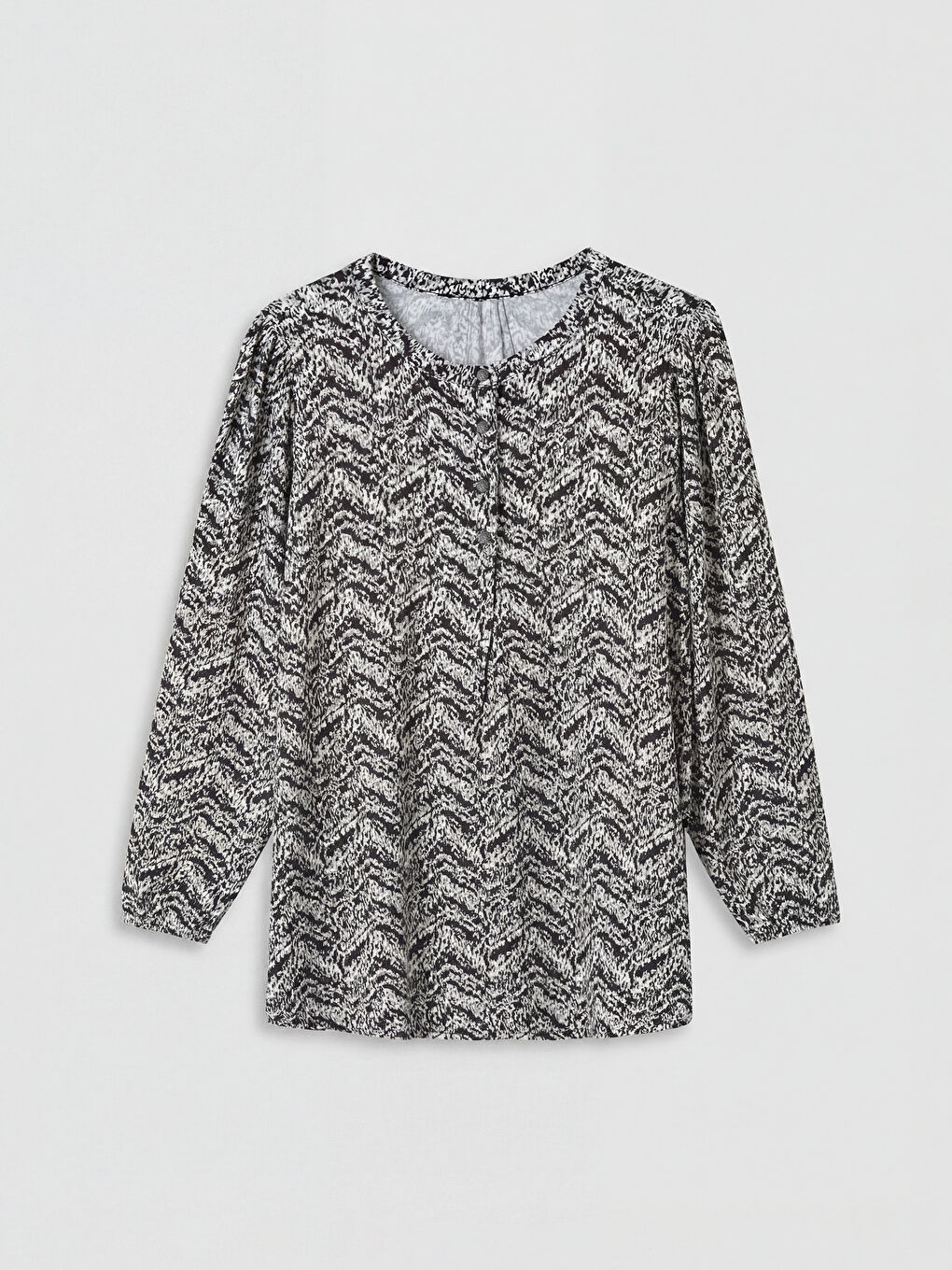 Siyah Bisiklet Yaka Desenli Bluz