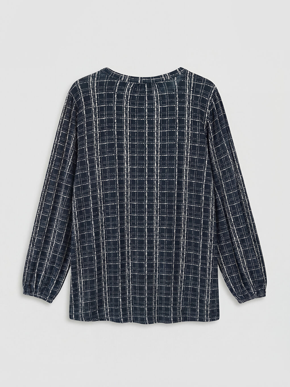 Lacivert Bisiklet Yaka Desenli Bluz-1