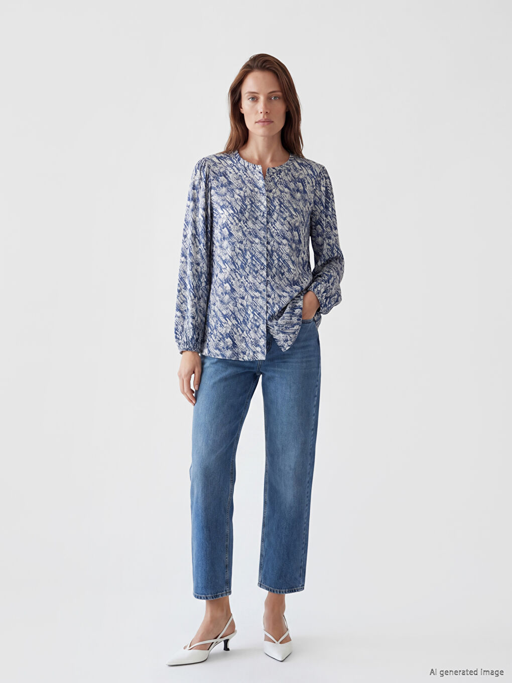 Bluza sa okruglim izrezom sa uzorkom-1