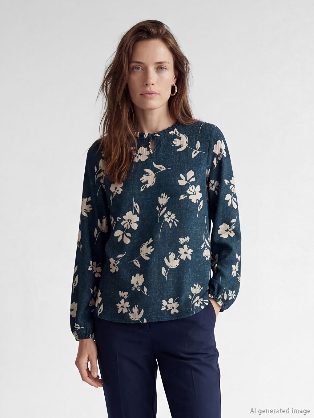 Bluza sa naborima i visokom cvetnom kragnom