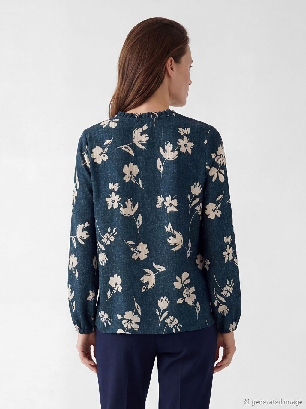 Bluza sa naborima i visokom cvetnom kragnom-2