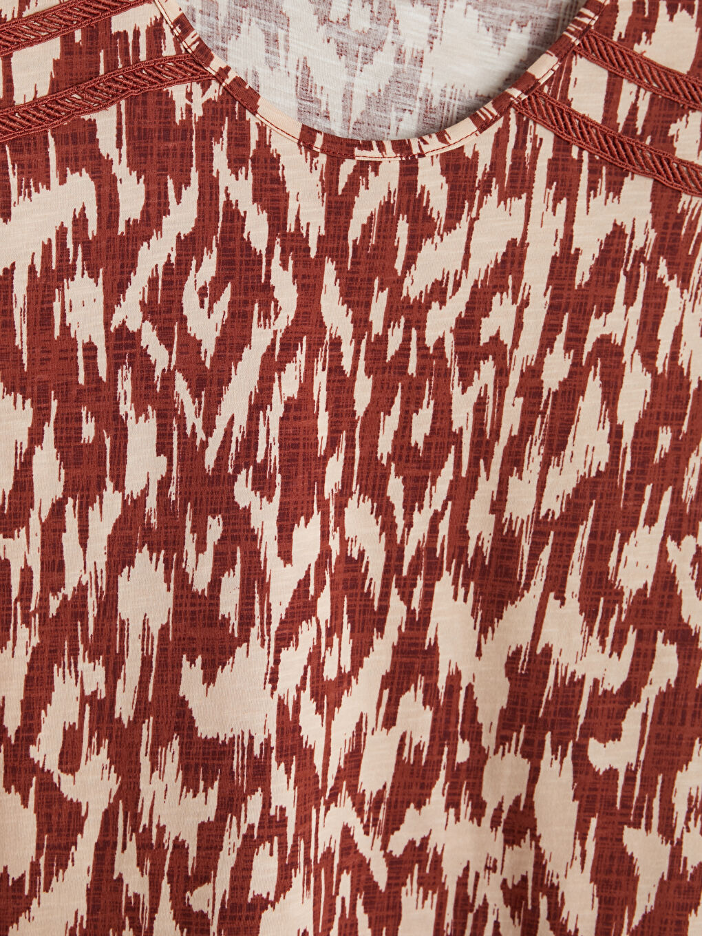 Kahverengi Bisiklet Yaka Desenli Bluz-2