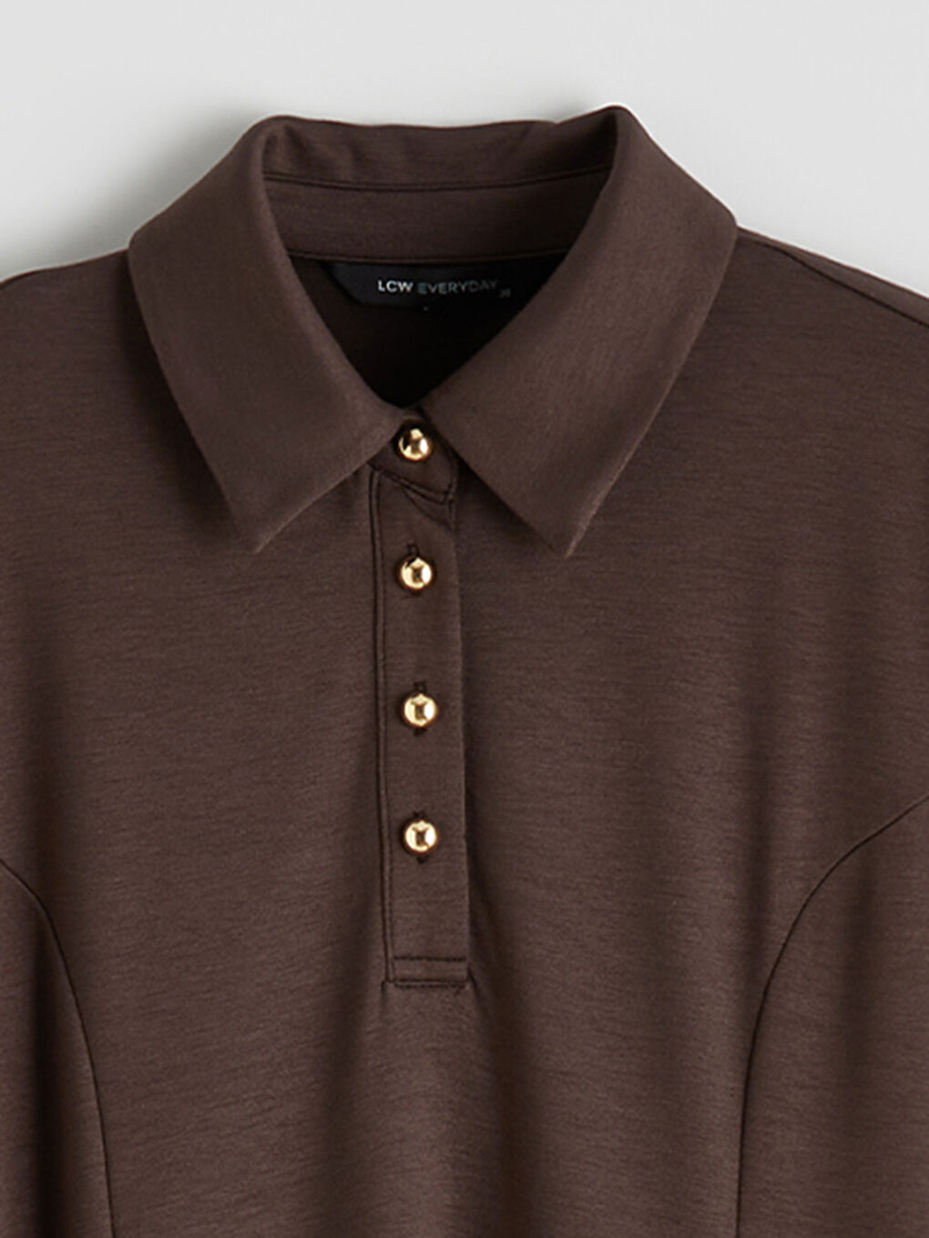 Kahverengi Gömlek Yaka Soft Touch Bağcıklı Elbise-2