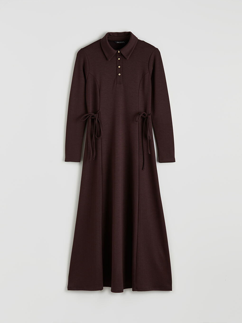 Mürdüm Gömlek Yaka Soft Touch Bağcıklı Elbise