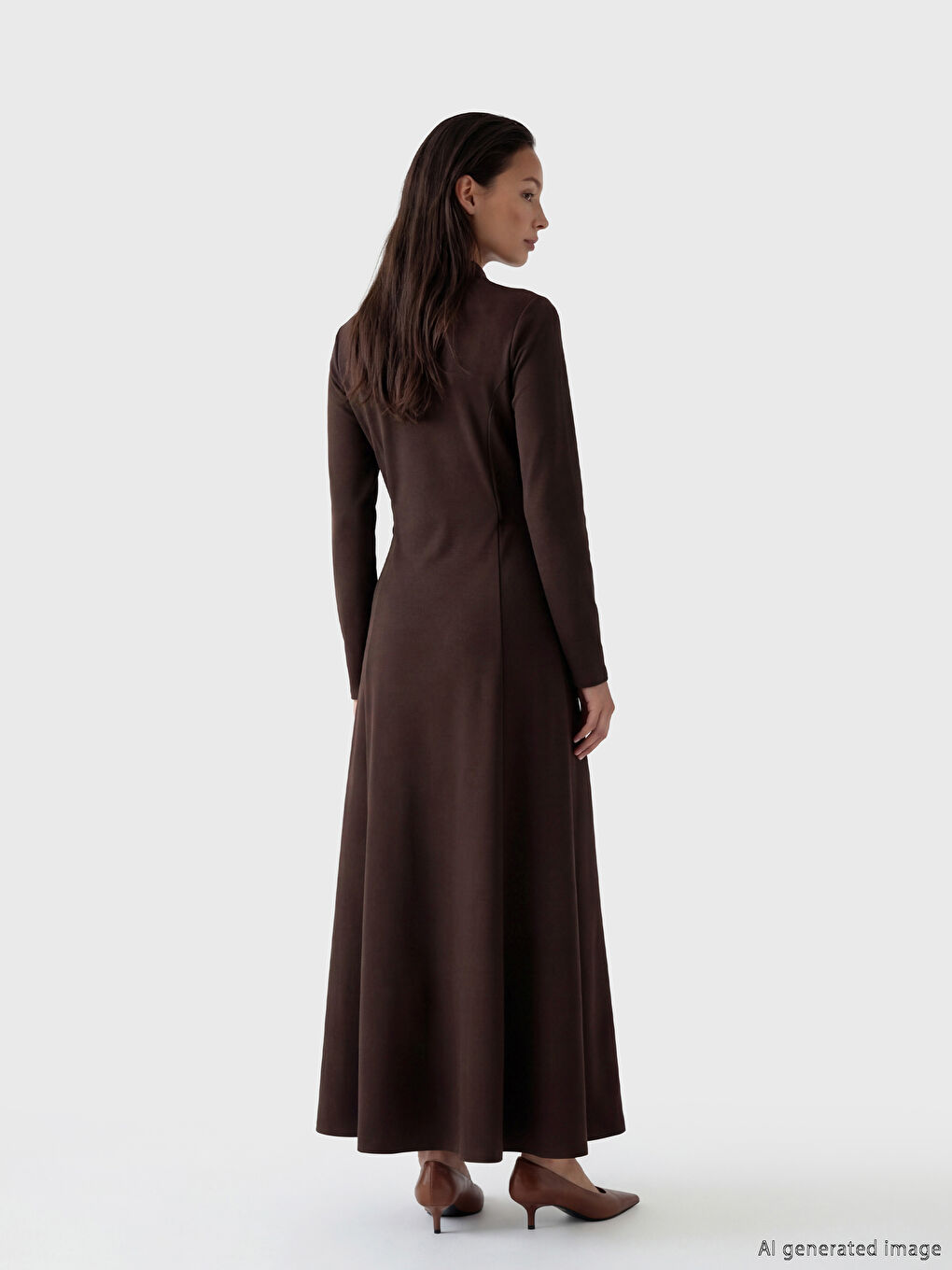 Mürdüm Gömlek Yaka Soft Touch Bağcıklı Elbise-2