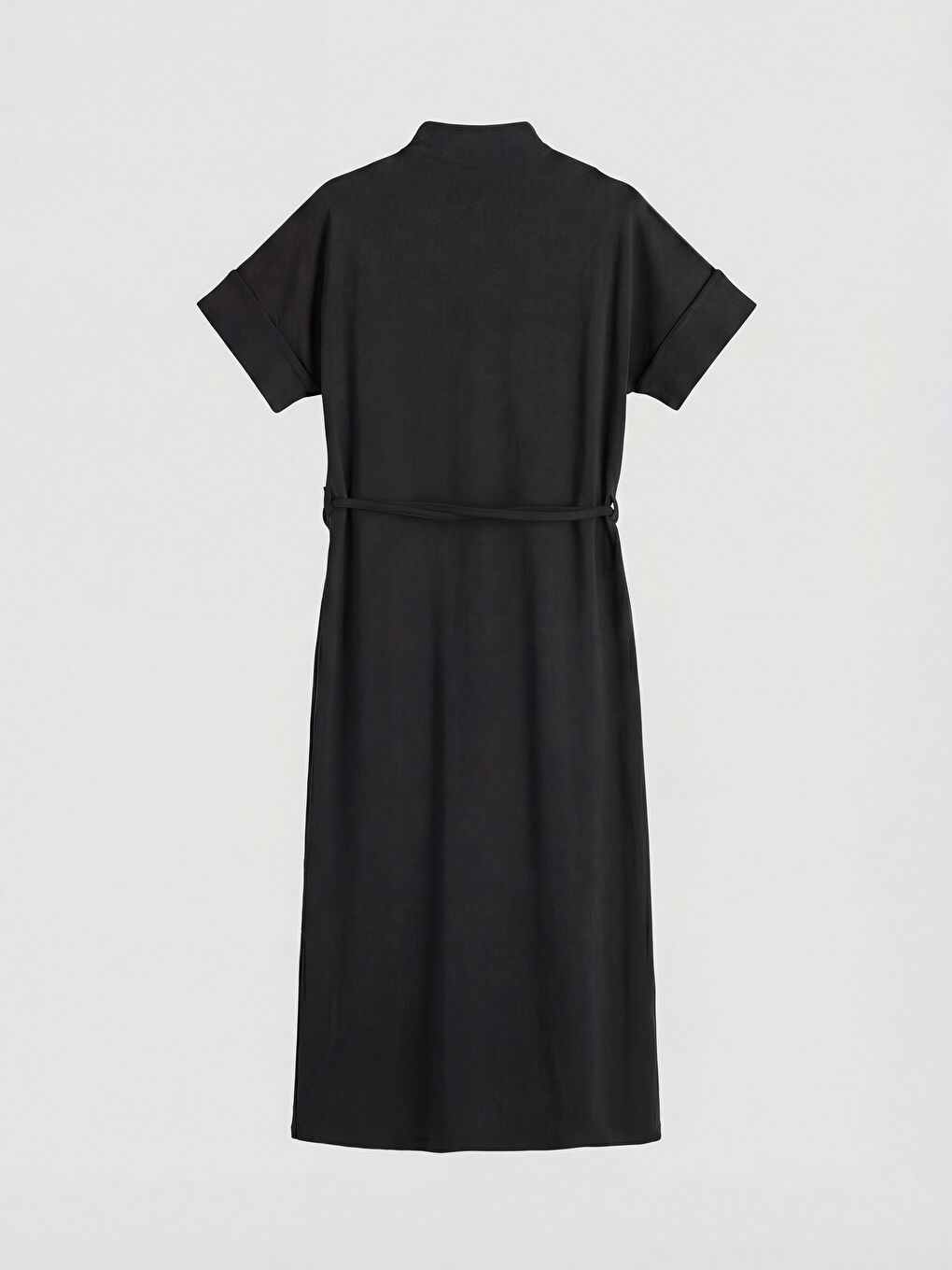 Siyah Dik Yaka Kemerli Soft Touch Elbise	-1