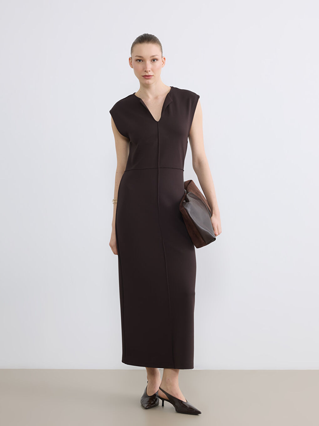 Kahverengi  Bodycon Midi Elbise