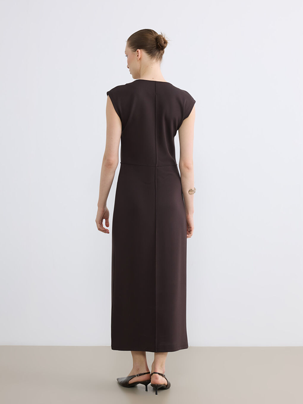Kahverengi  Bodycon Midi Elbise-3