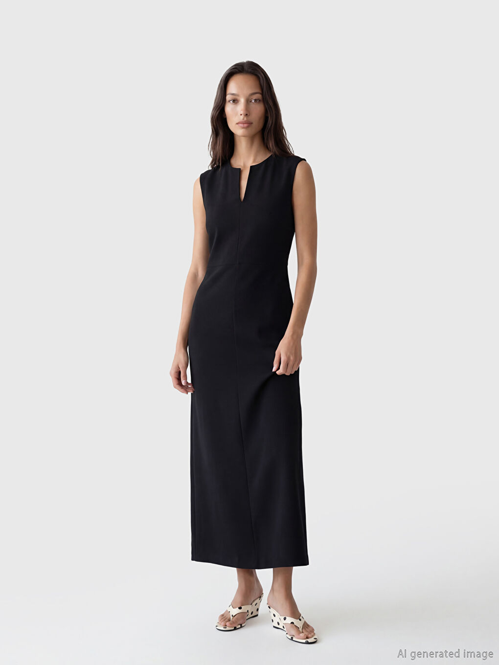 Siyah Kaçık Yaka Bodycon Midi Elbise-1