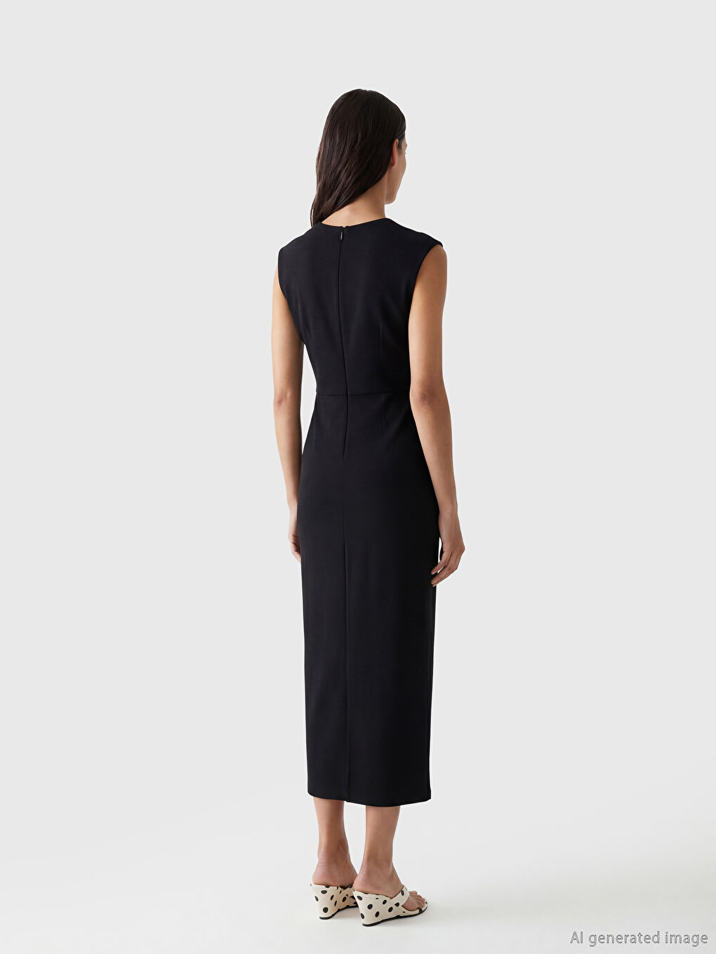 Siyah Kaçık Yaka Bodycon Midi Elbise-3