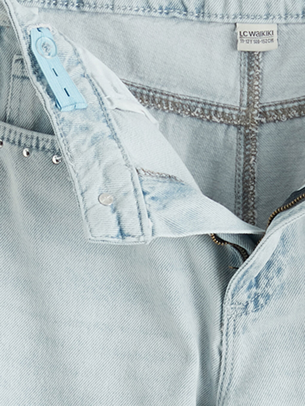 Mavi Wideleg Yırtık Detaylı Kız Çocuk Jean Pantolon-2