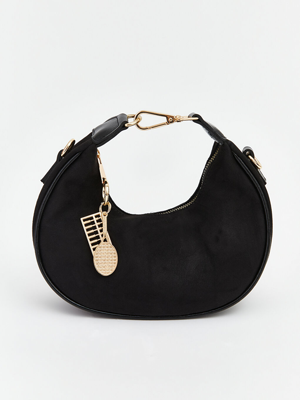 Siyah Süet Görünümlü Kadın Omuz Çantası