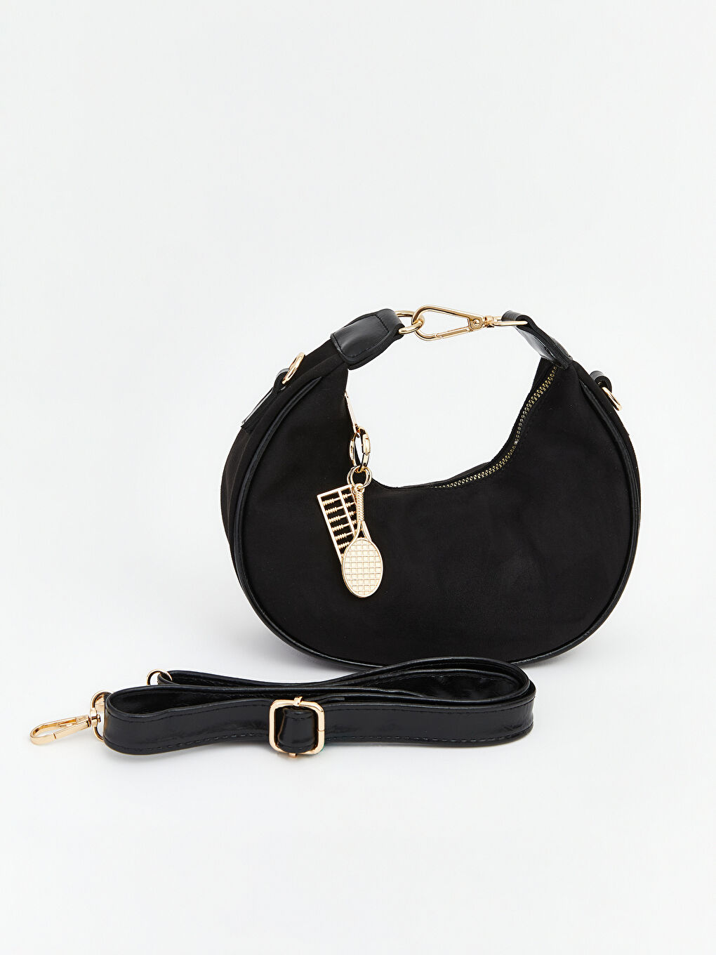 Siyah Süet Görünümlü Kadın Omuz Çantası-1