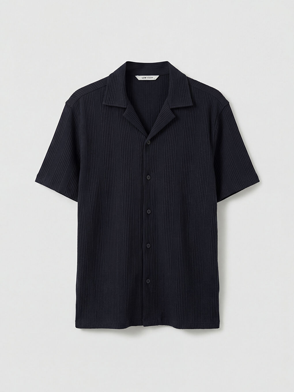 Lacivert Regular Fit Çizgili Armürlü Erkek Gömlek-3