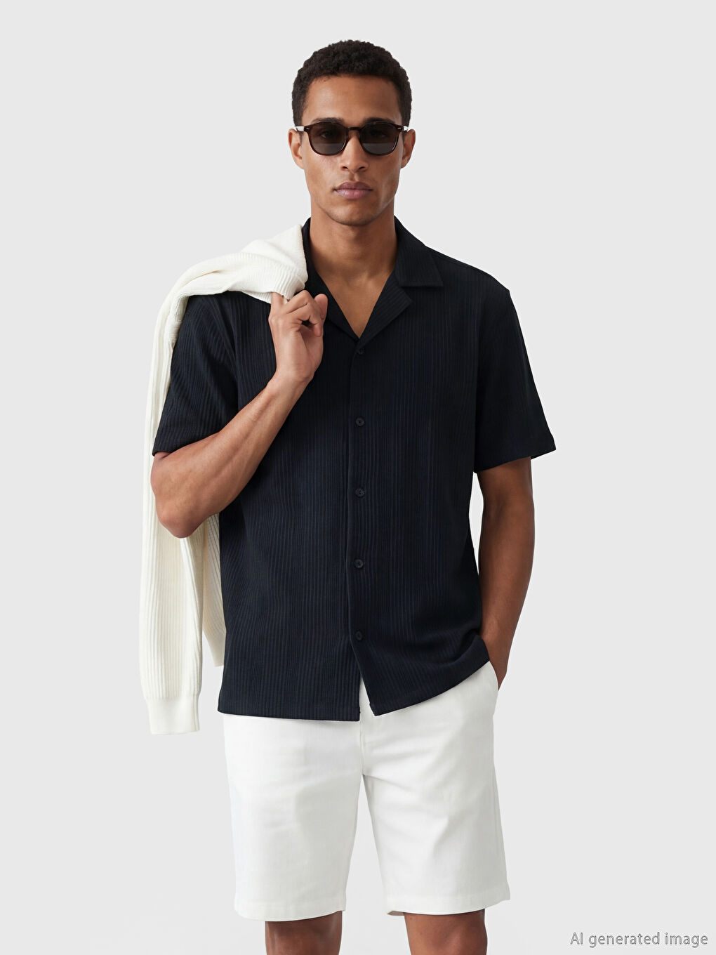 Lacivert Regular Fit Çizgili Armürlü Erkek Gömlek