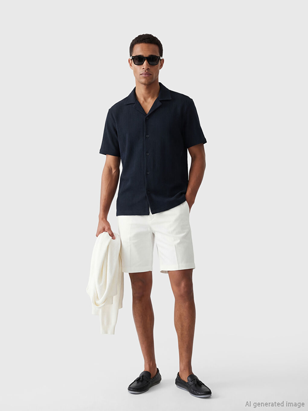 Lacivert Regular Fit Çizgili Armürlü Erkek Gömlek-1