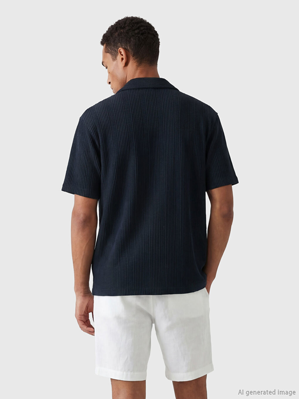 Lacivert Regular Fit Çizgili Armürlü Erkek Gömlek-2