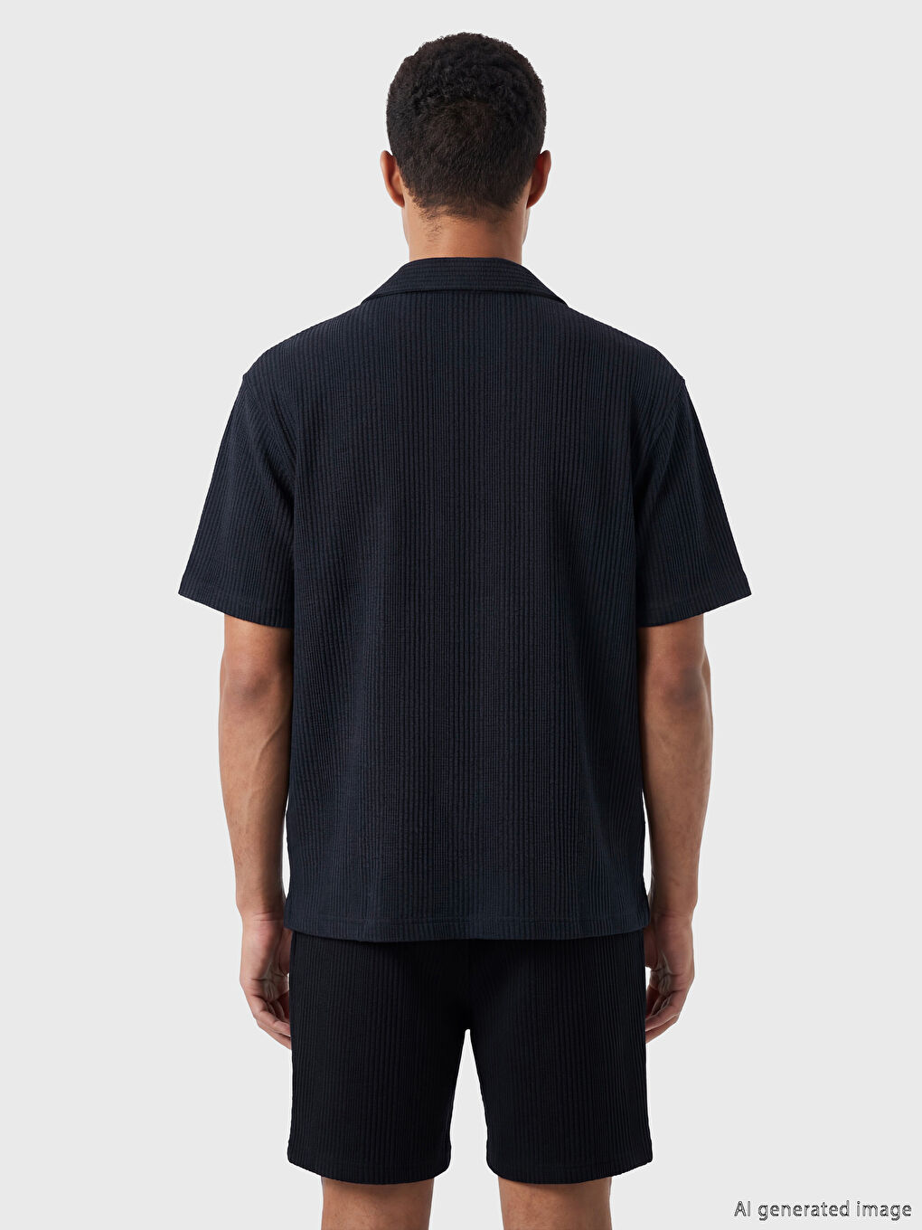 Lacivert Regular Fit Çizgili Armürlü Erkek Gömlek-3