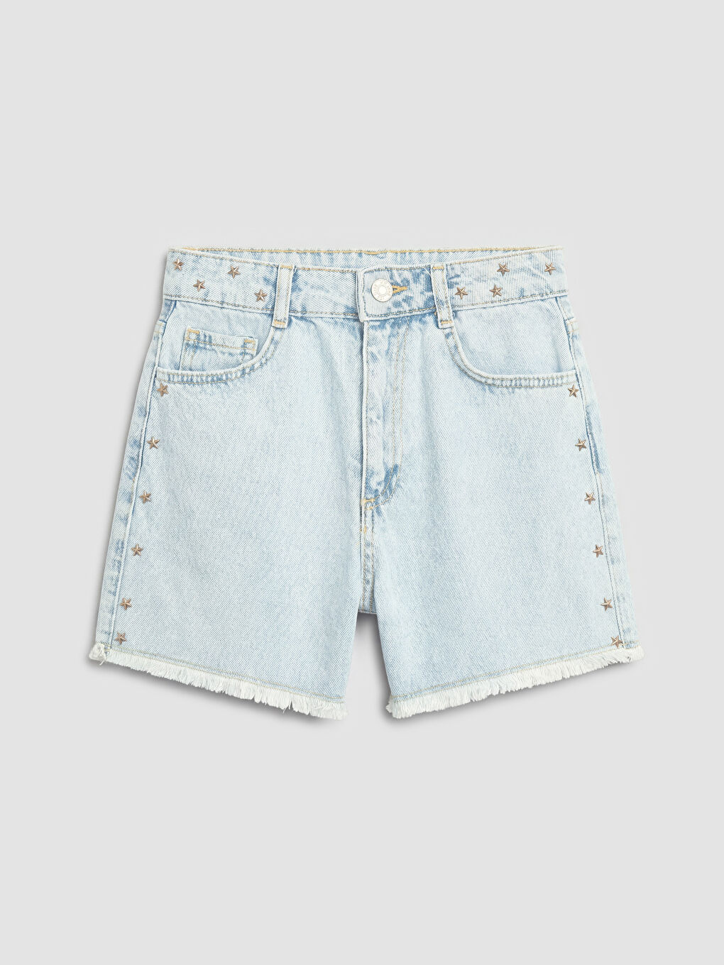 Mavi Yıldız Aplikeli Kız Çocuk Jean Şort