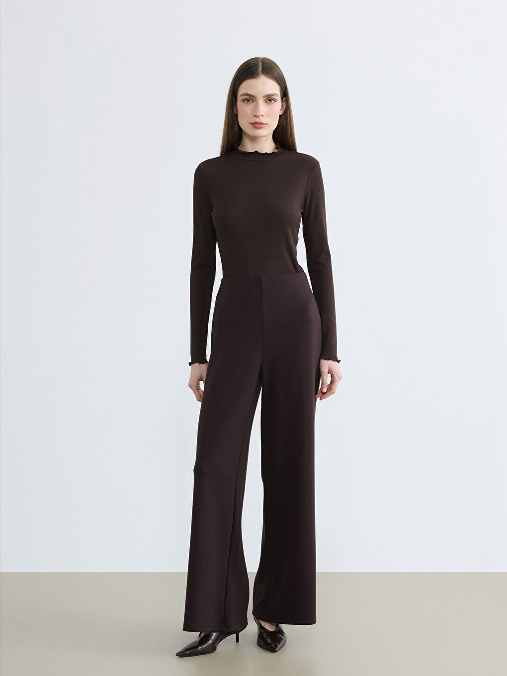 Kahverengi Beli Lastikli Soft Touch Kadın Eşofman Altı