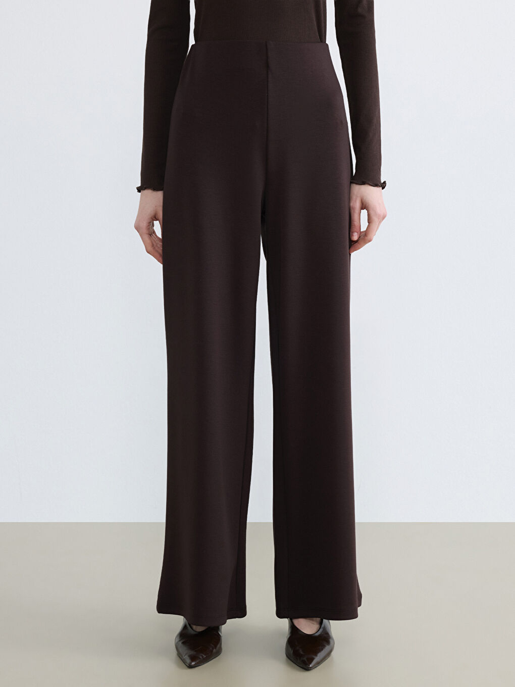 Kahverengi Beli Lastikli Soft Touch Kadın Eşofman Altı-1