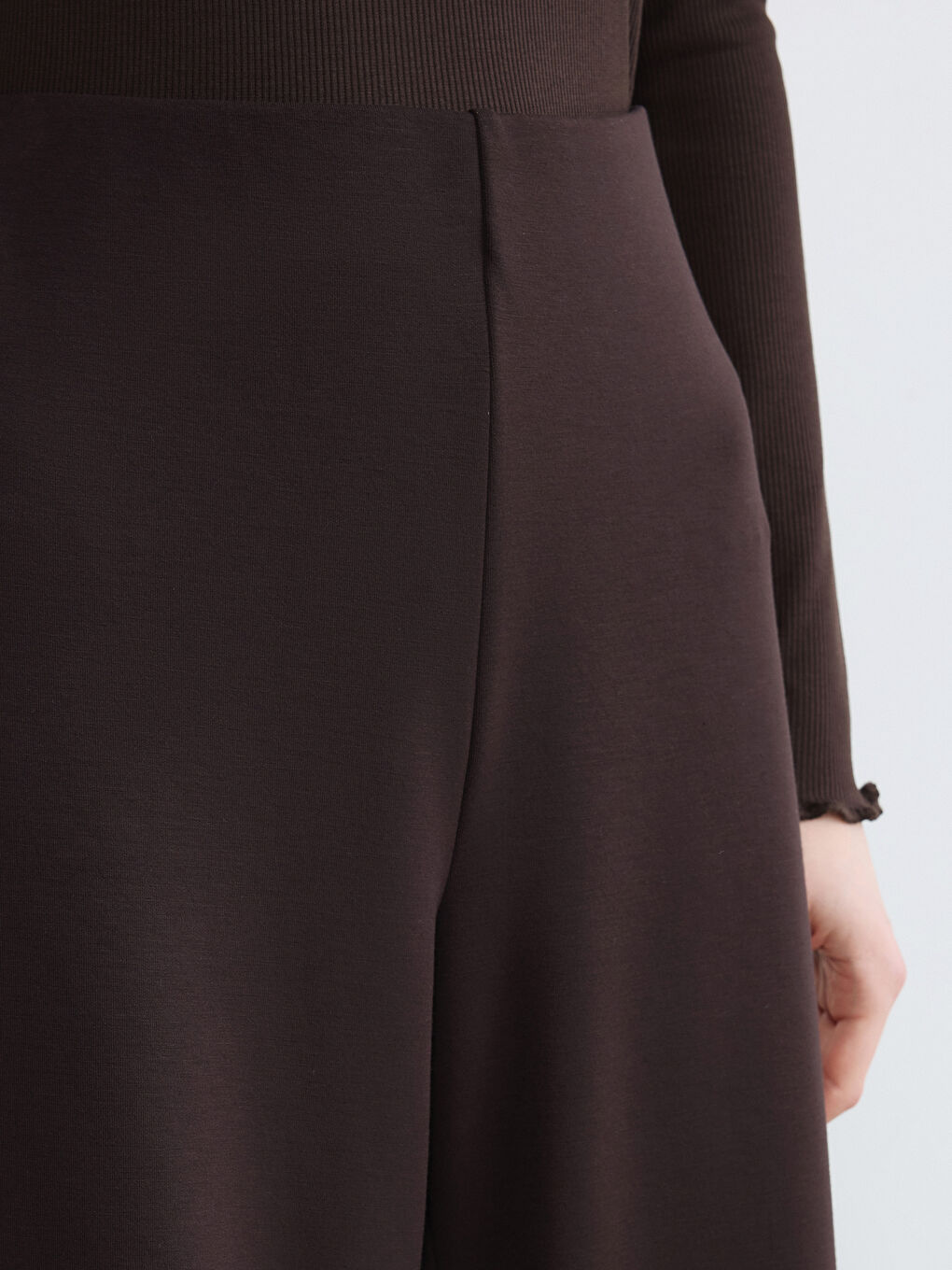 Kahverengi Beli Lastikli Soft Touch Kadın Eşofman Altı-2