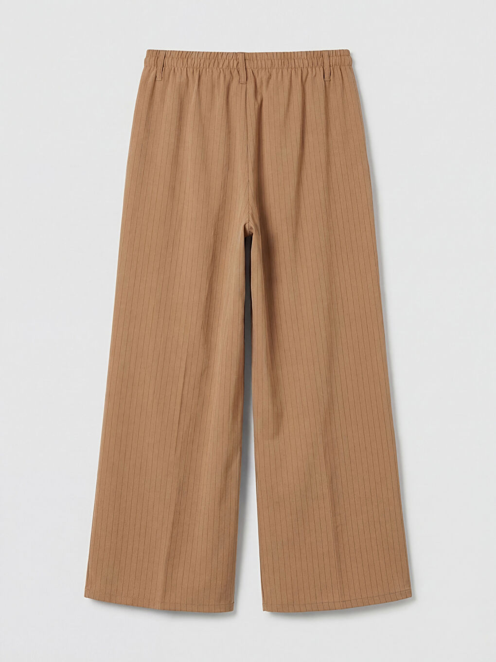 Bej Beli Lastikli Çizgili Kadın Pileli Pantolon-1