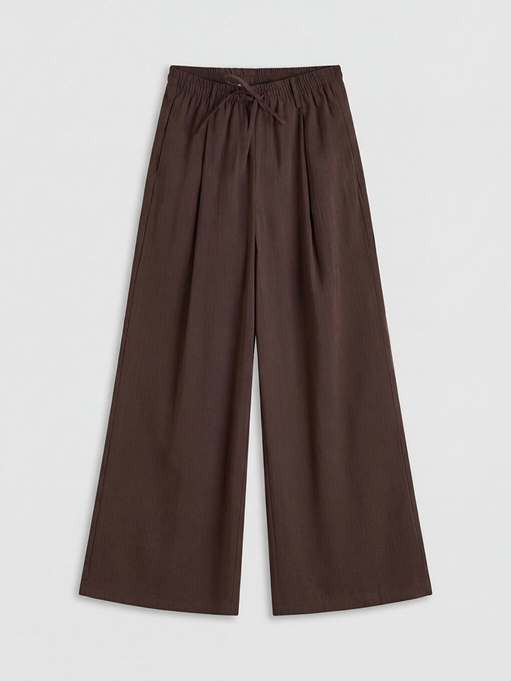 Kahverengi Beli Lastikli Geniş Paça Kadın Pantolon