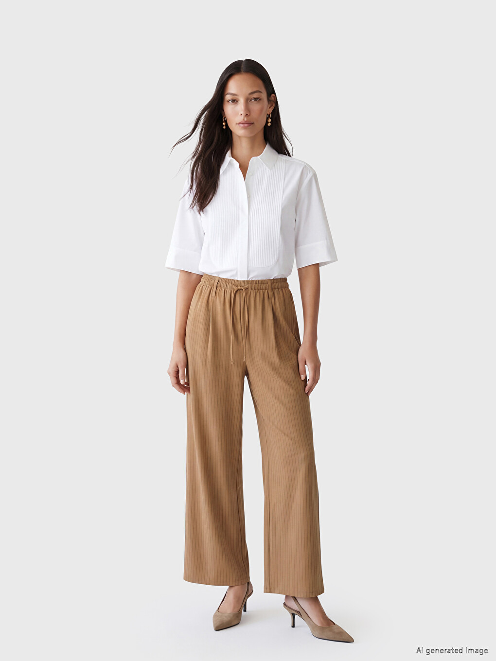 Elastic Waist Striped Women's Pleated Trousers-1