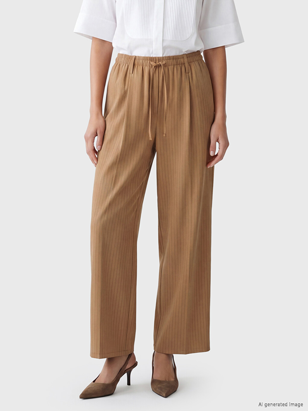 Elastic Waist Striped Women's Pleated Trousers-2