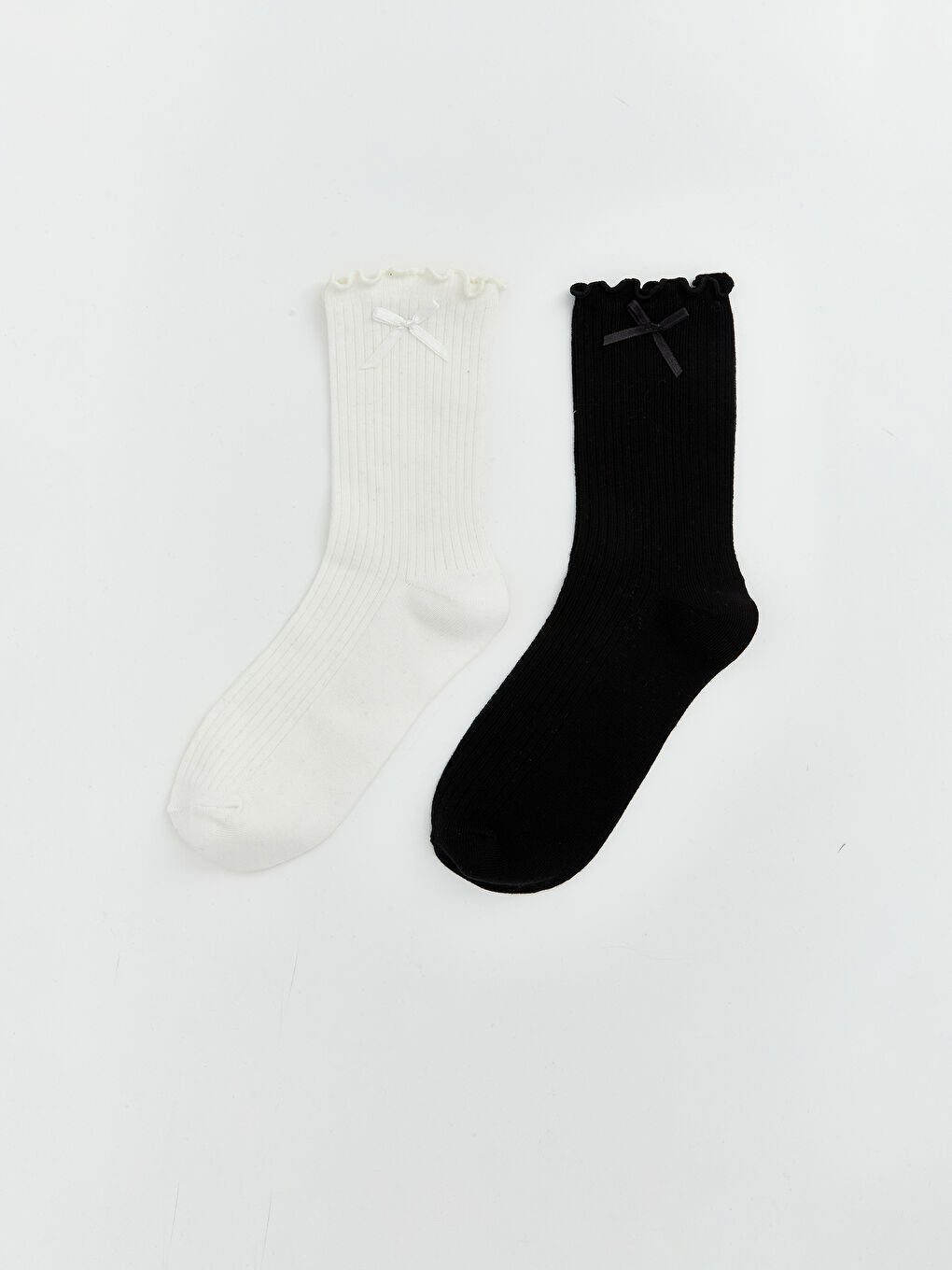 Ekru Fiyonk Detaylı Kadın Soket Çorap 2'li Paket