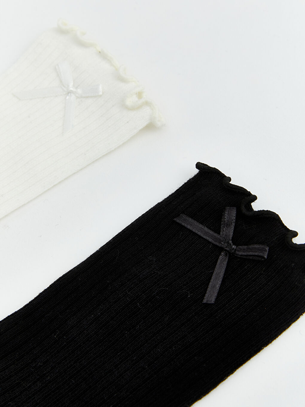 Ekru Fiyonk Detaylı Kadın Soket Çorap 2'li Paket-1