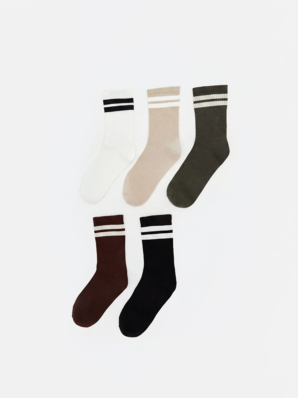 Ekru Çizgili Kadın Soket Çorap 5'li