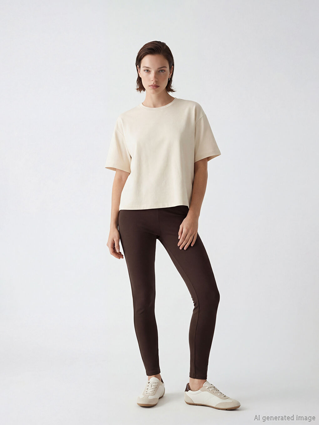 Kahverengi Yüksek Bel Kadın Tayt Pantolon