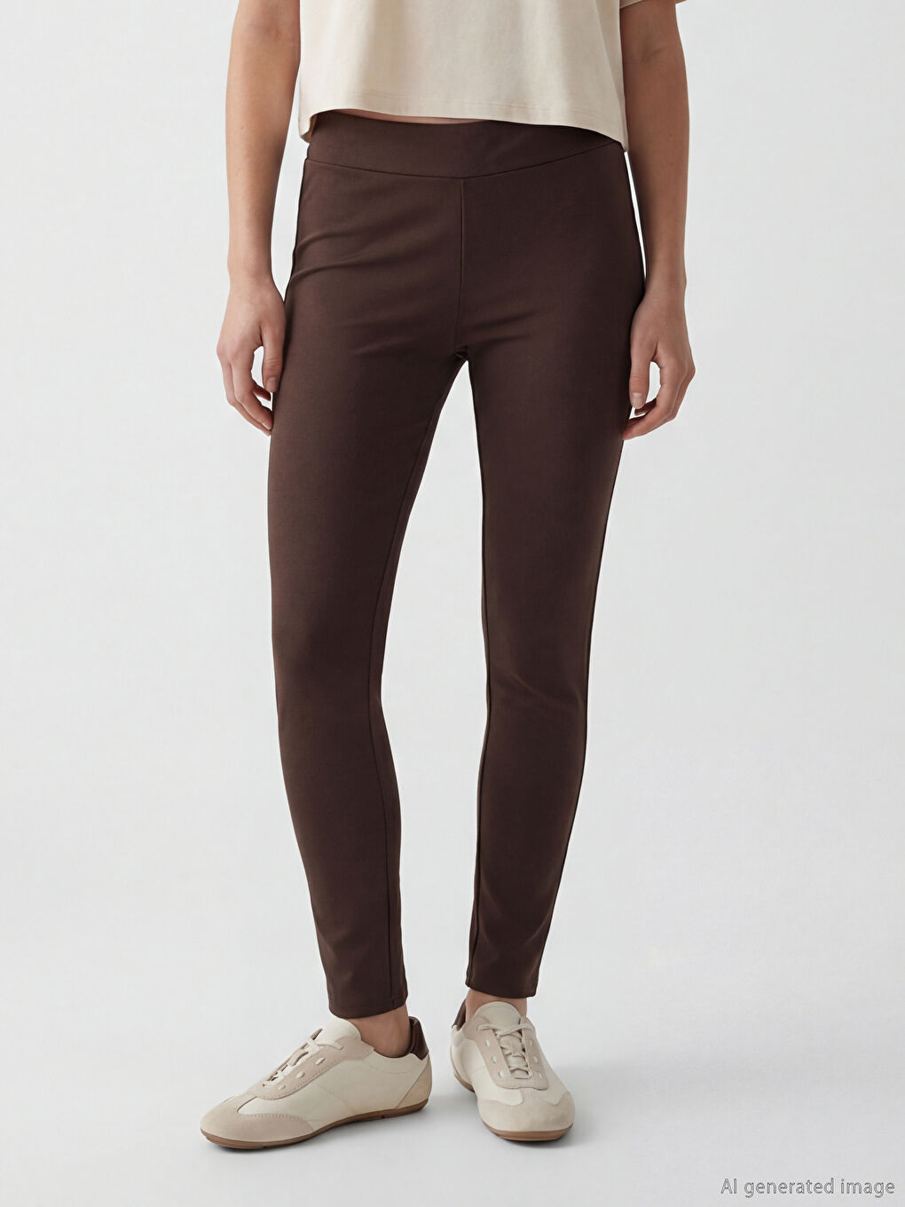 Kahverengi Yüksek Bel Kadın Tayt Pantolon-1