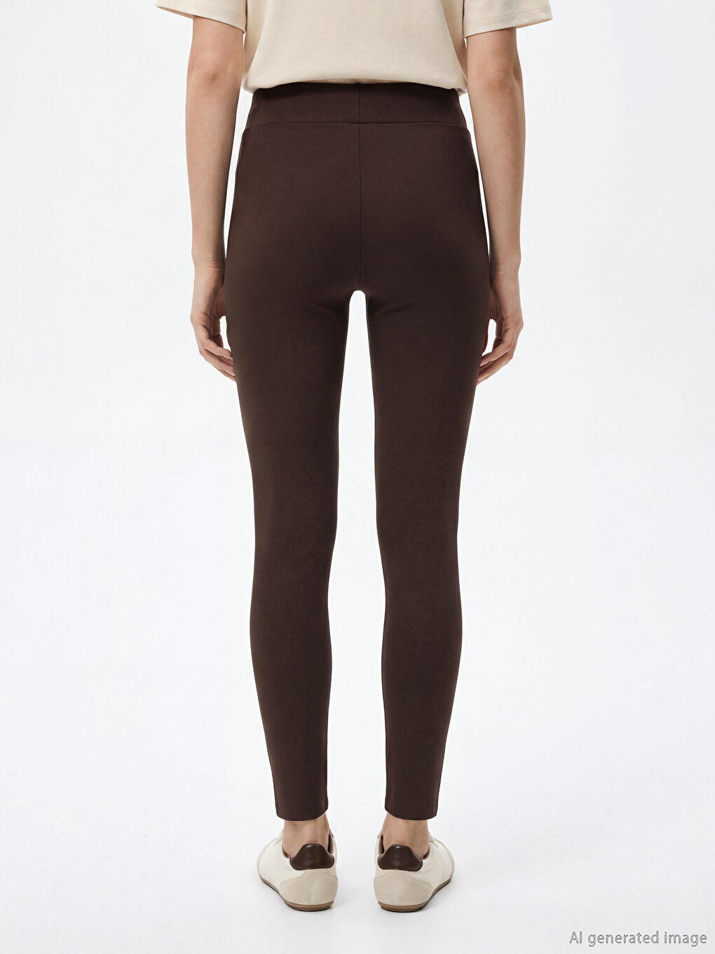 Kahverengi Yüksek Bel Kadın Tayt Pantolon-2