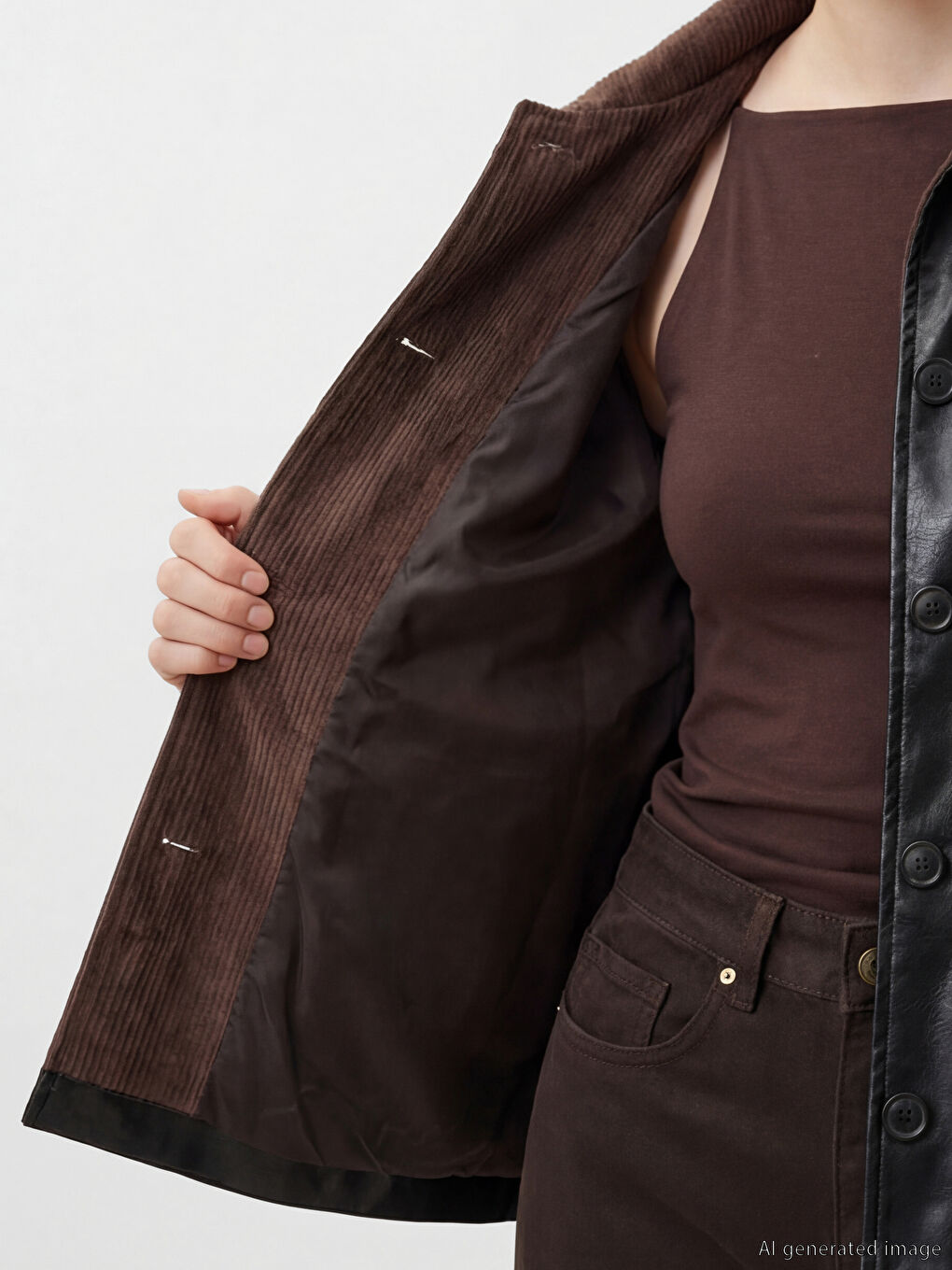 Siyah Petite Kadife Yaka Kadın Deri Görünümlü Mont-7