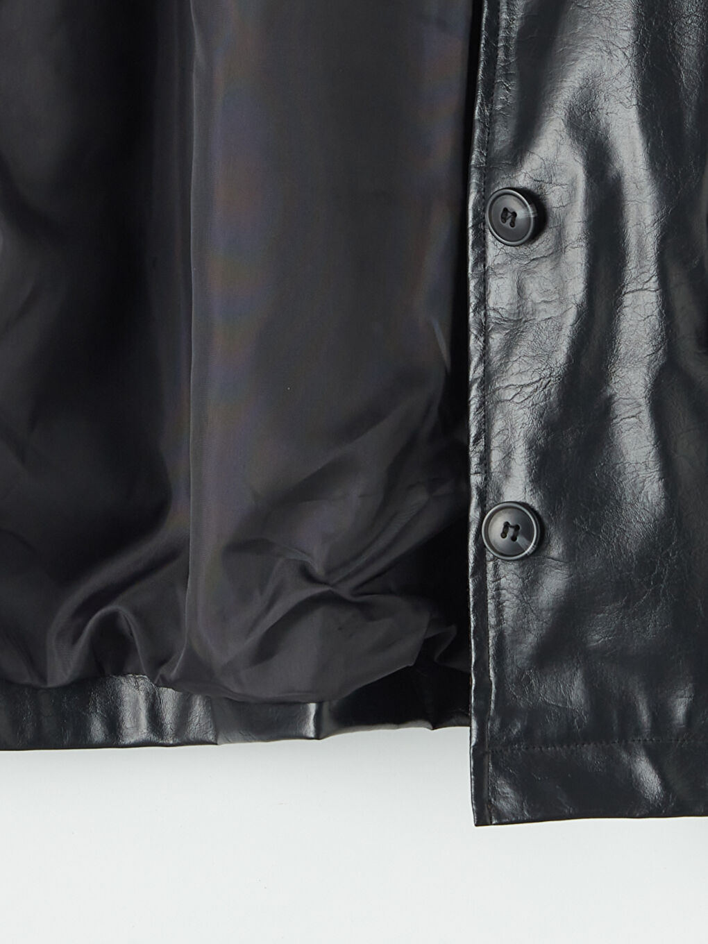 Siyah Petite Kadife Yaka Kadın Deri Görünümlü Mont-13