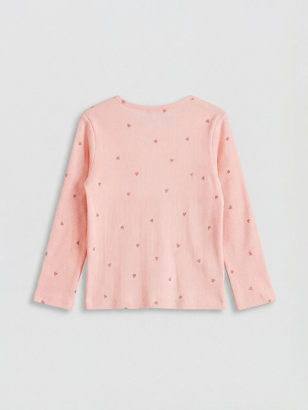 Pembe Kalp Desenli Kız Çocuk Uzun Kollu Tişört-1