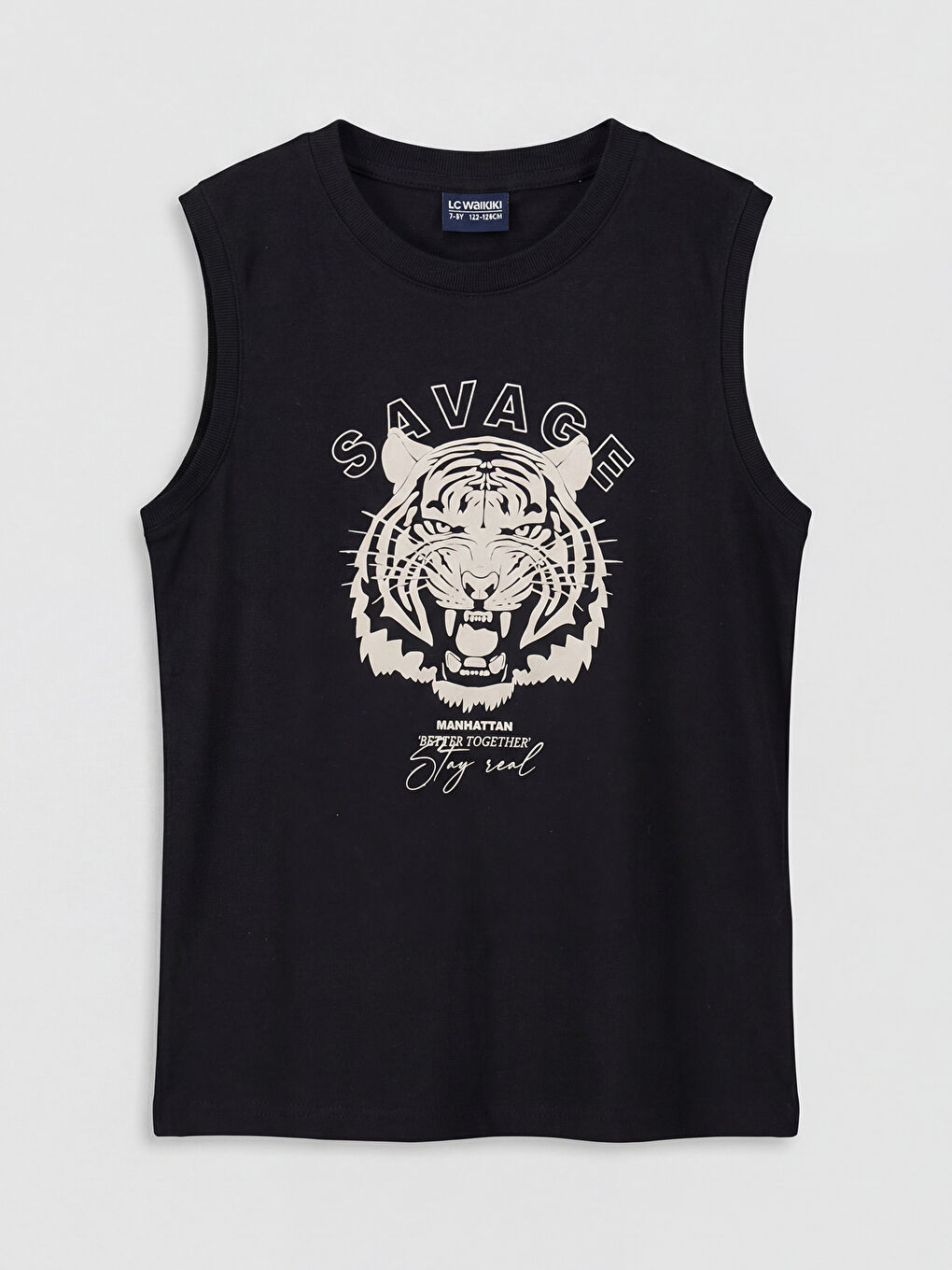 Siyah Bisiklet Yaka Baskılı Erkek Çocuk Atlet-1