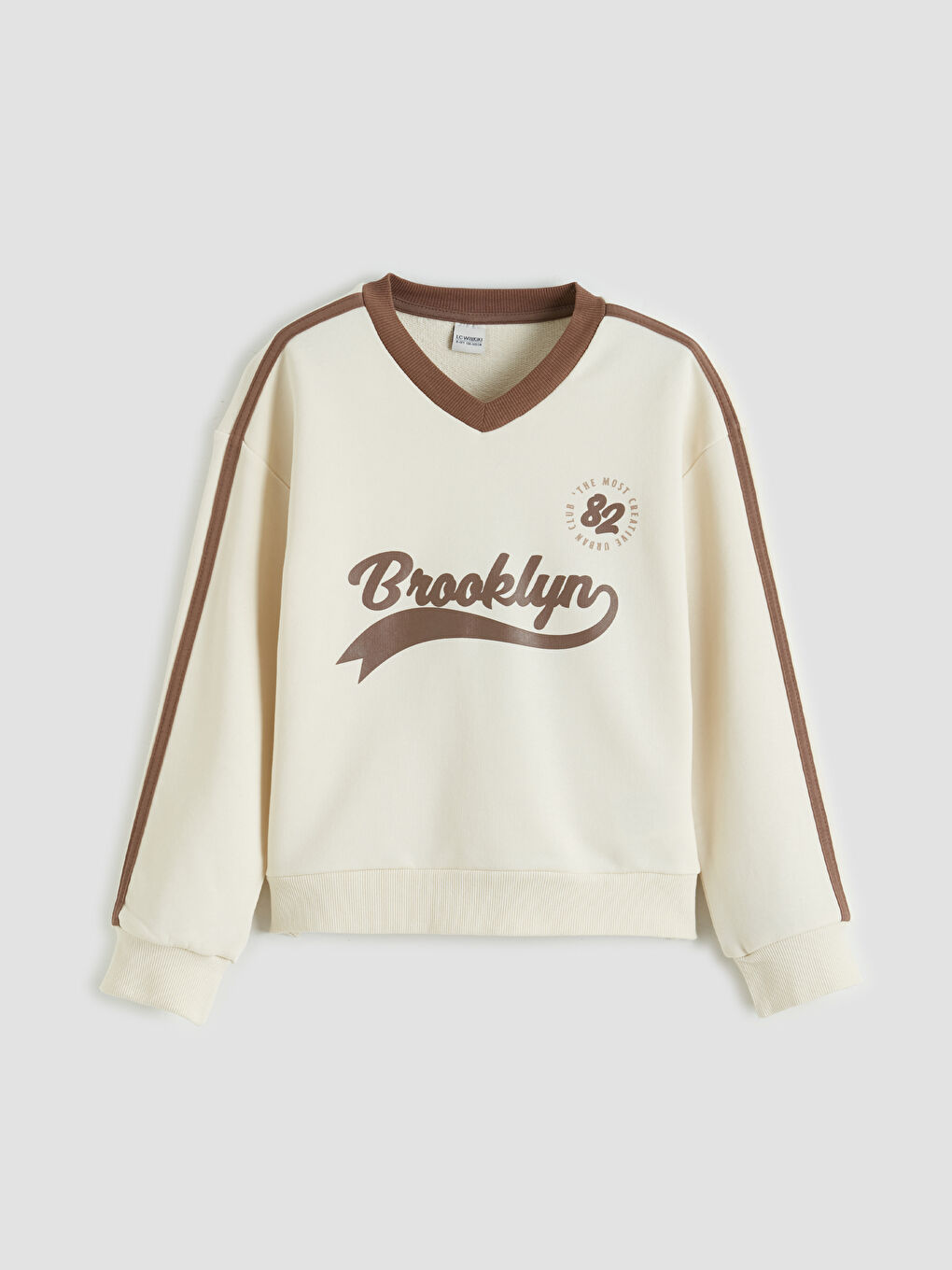 Ekru V Yaka Kız Çocuk Sweatshirt