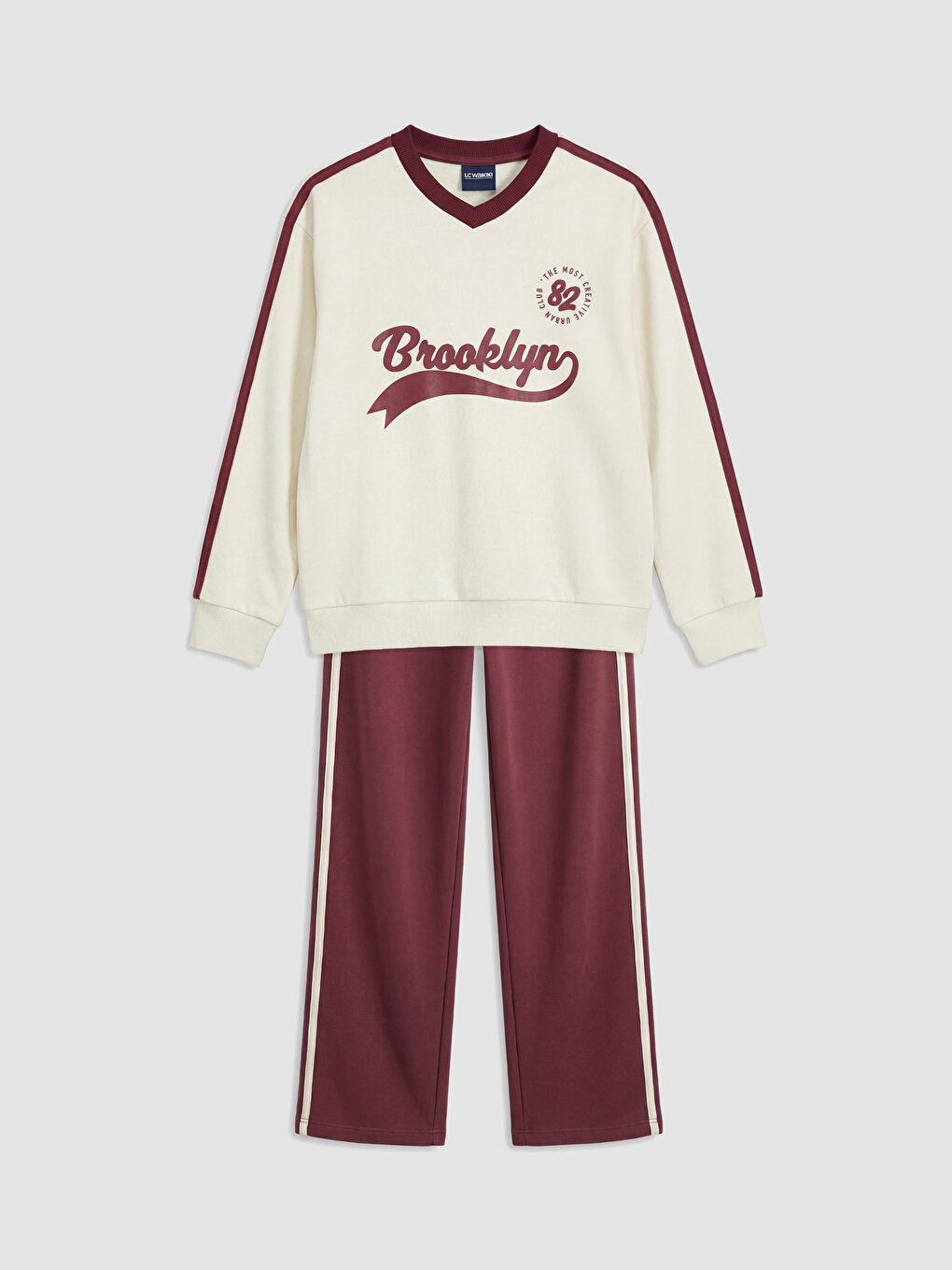 Ekru Brooklyn Baskılı Kız Çocuk Sweatshirt ve Eşofman Altı