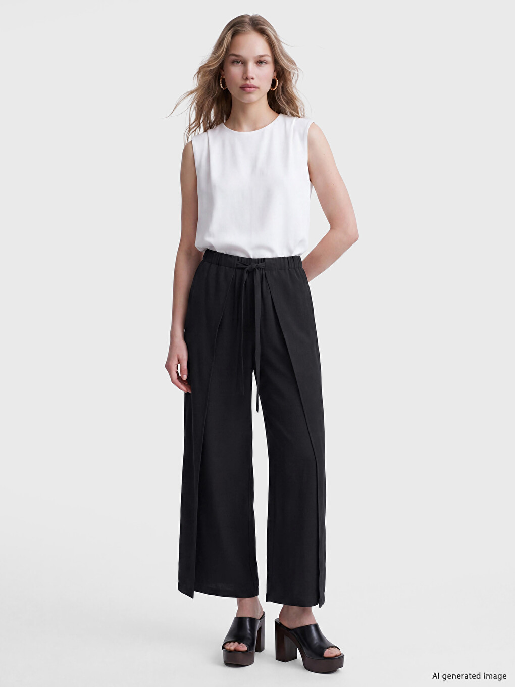 Elastic Waist Wide Leg Women's Trousers