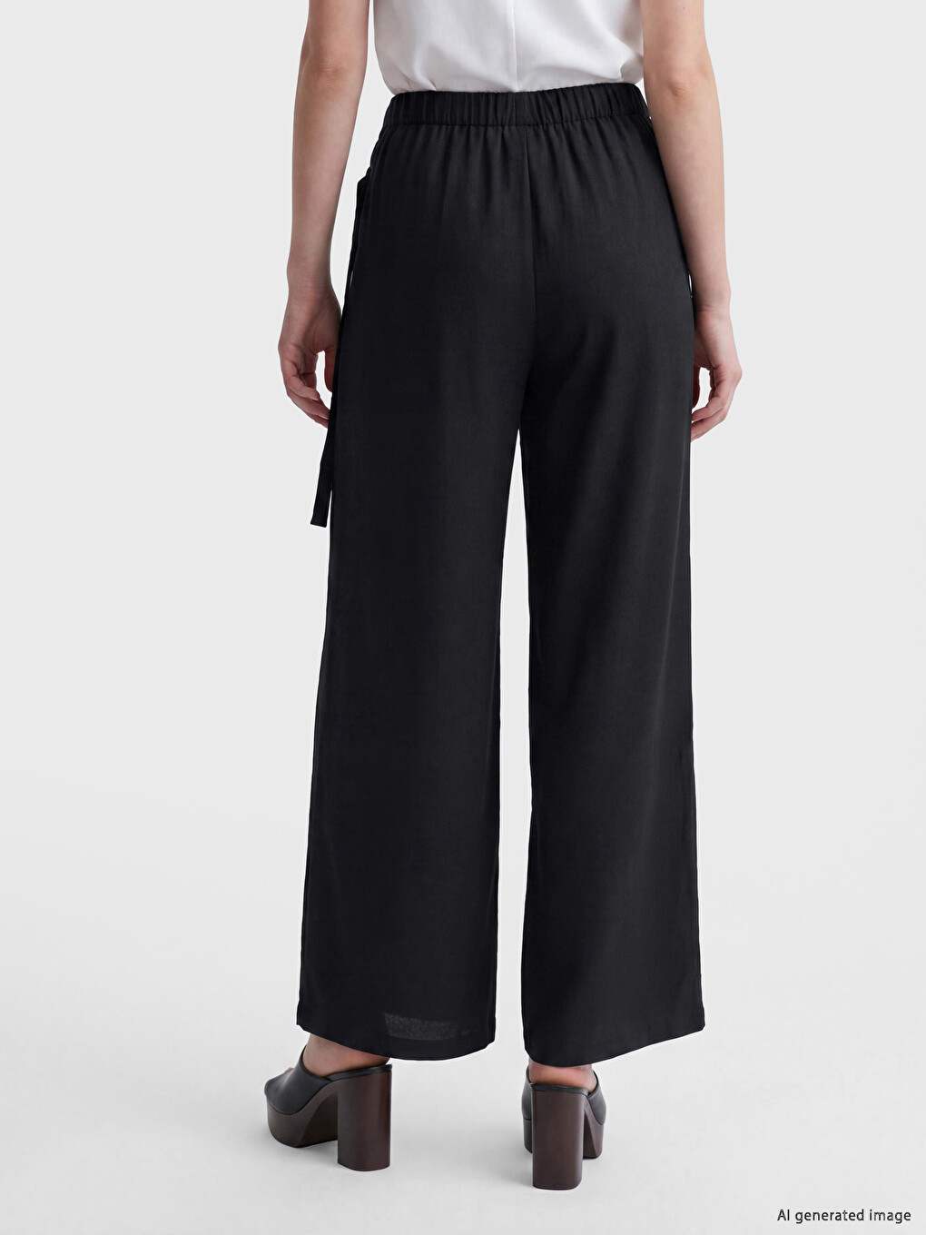 Elastic Waist Wide Leg Women's Trousers-3