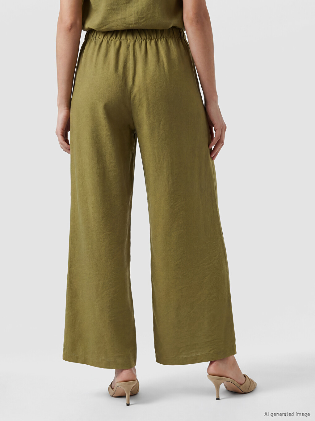Elastic Waist Wide Leg Women's Trousers-2