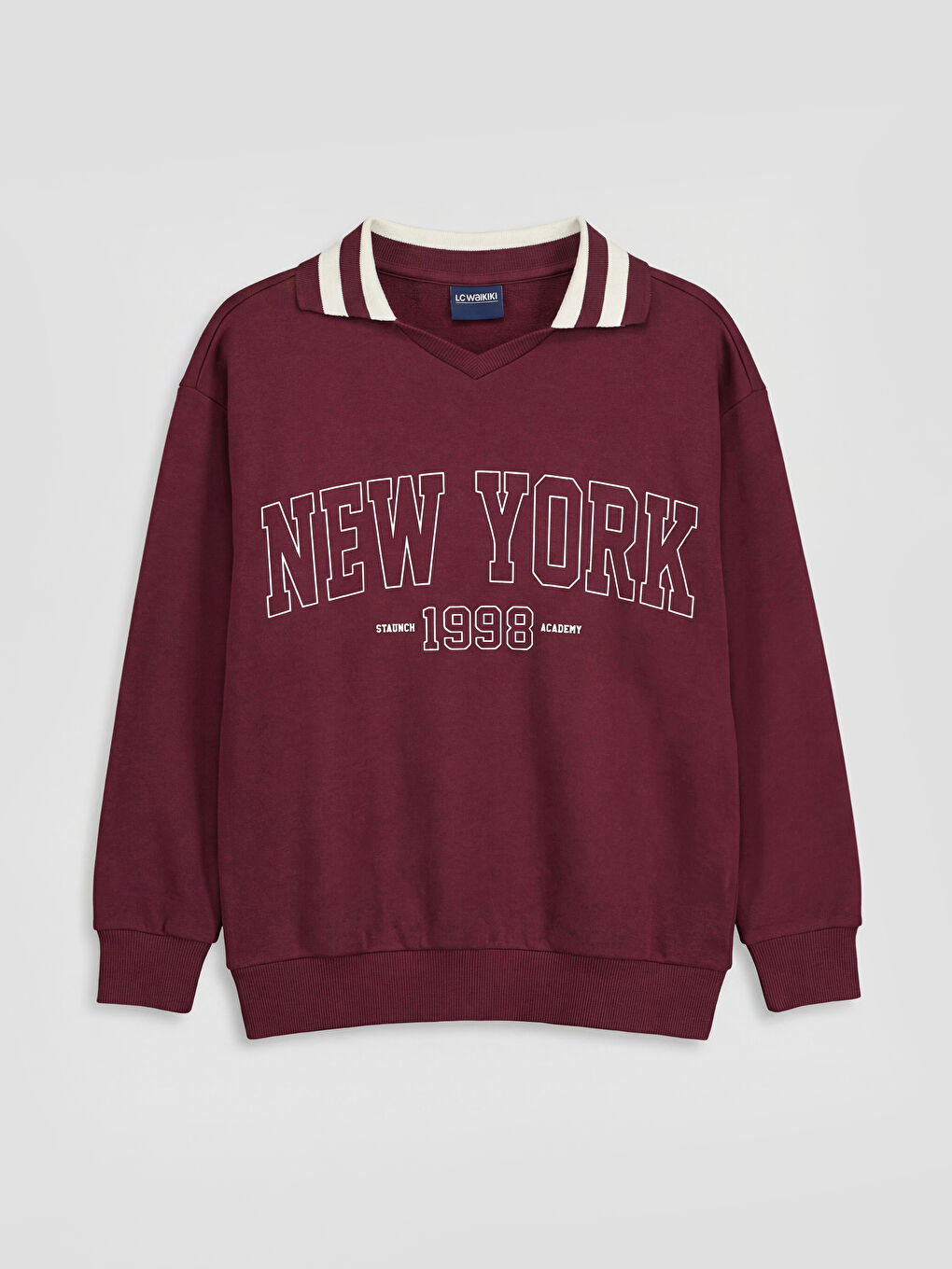 Bordo Polo Yaka New York Baskılı Kız Çocuk Sweatshirt