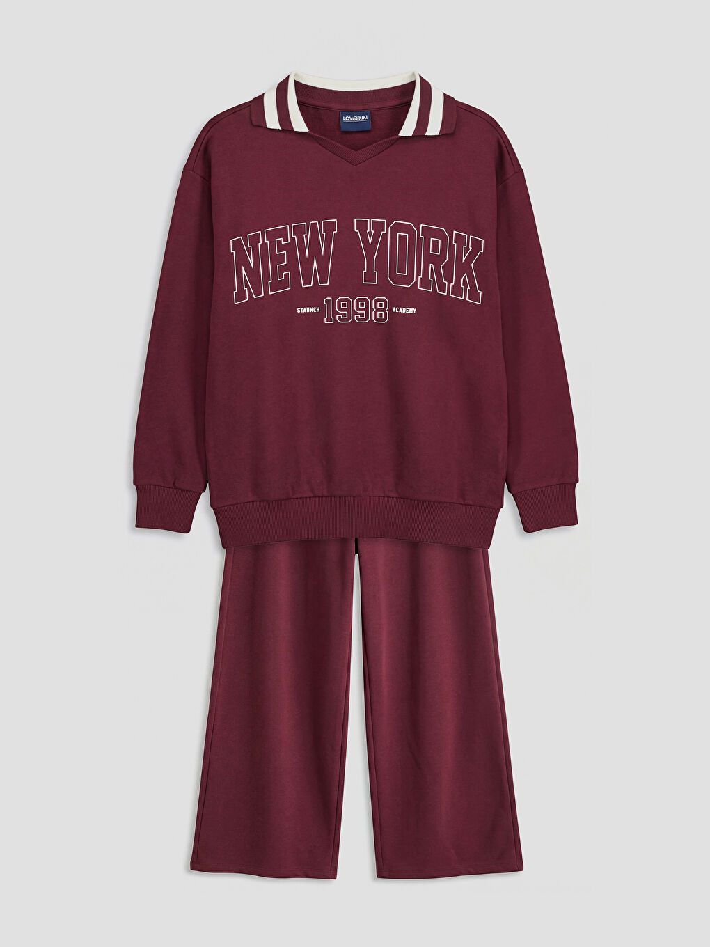 Bordo New York Baskılı Kız Çocuk Sweatshirt ve Eşofman Altı