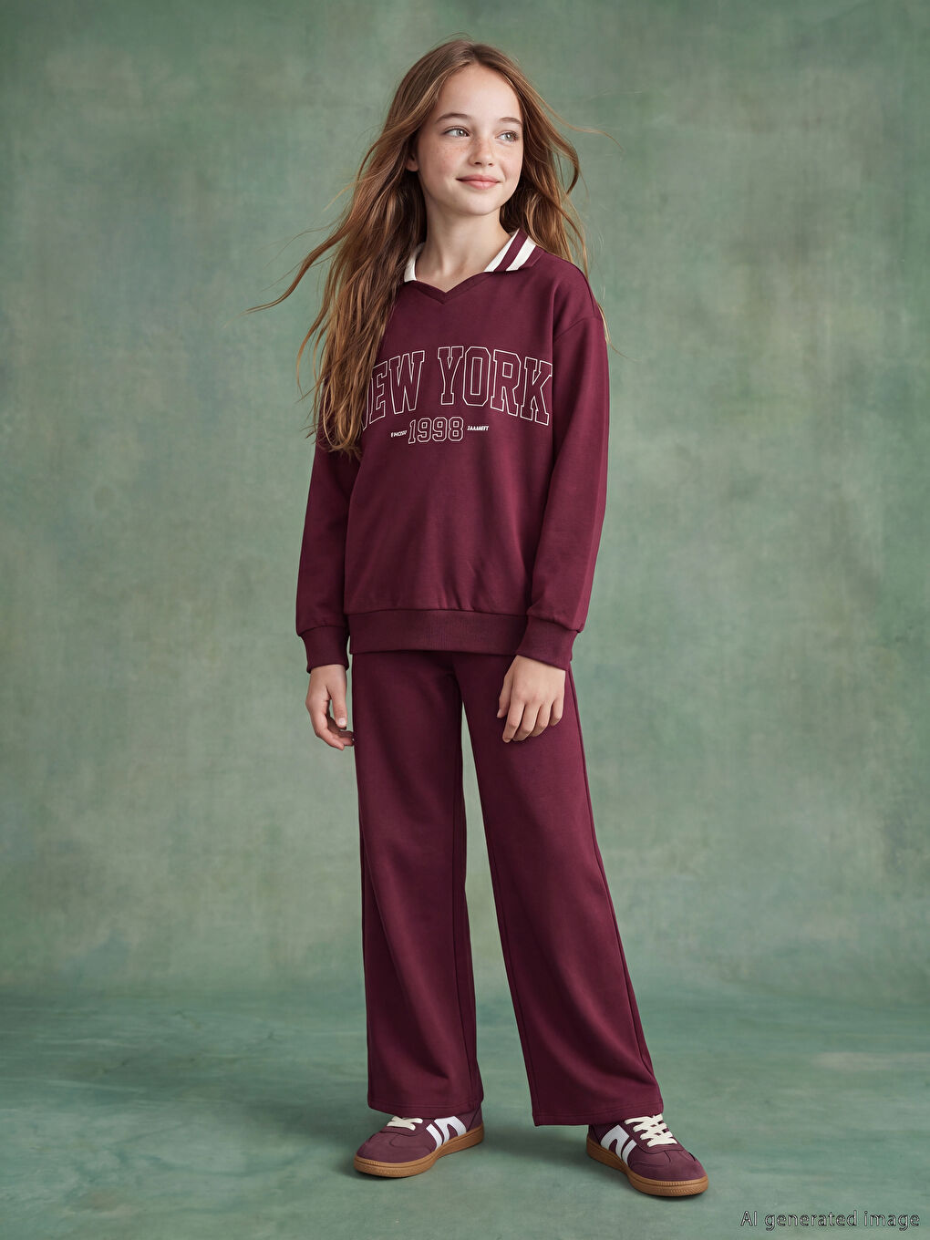 New York Printed Girls' Sweatshirt and Sweatpants Set